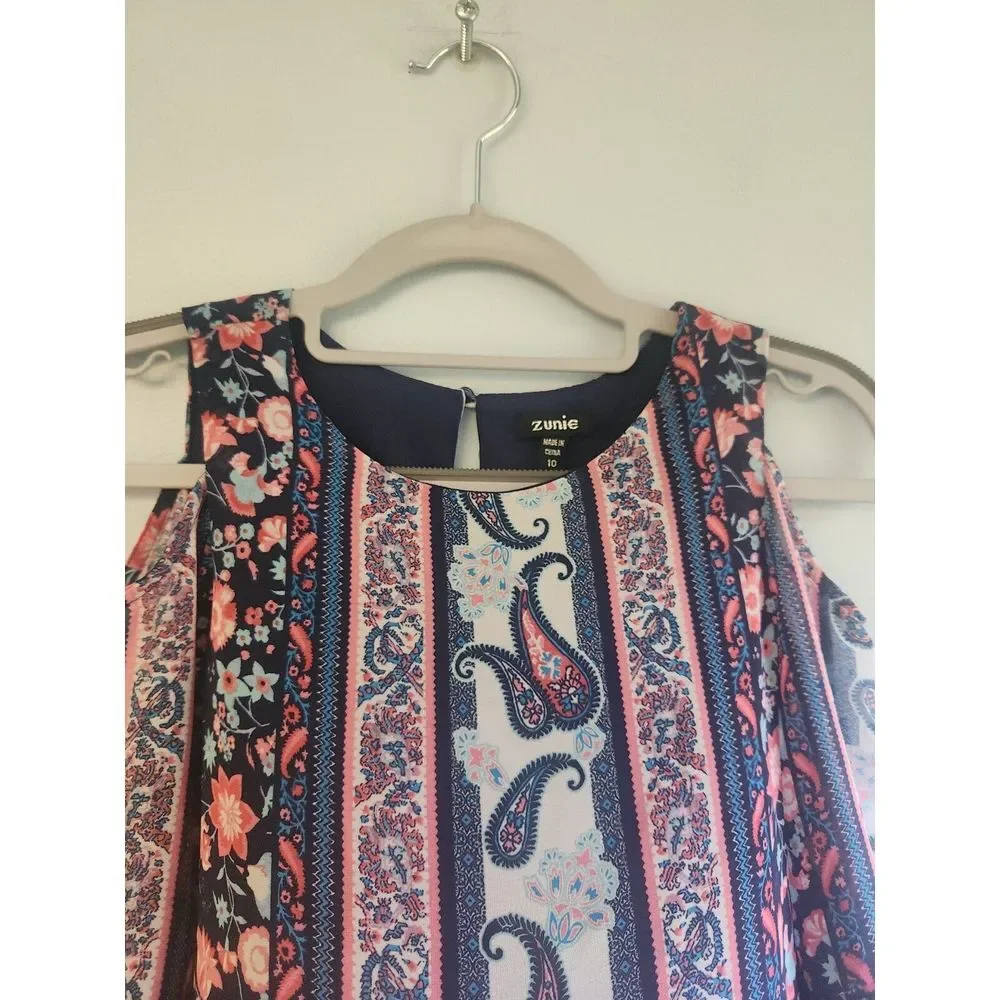 Zunie Cold Shoulder‎ Colorful Dress Girls Size 10 Floral Paisley Print